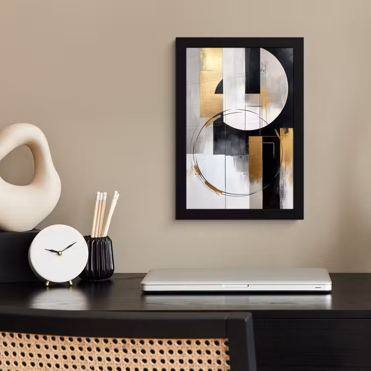 Abstract - Goud - Zilver - Vormen - Aesthetic fotolijst zwart zonder passe partout klein -sfeer1