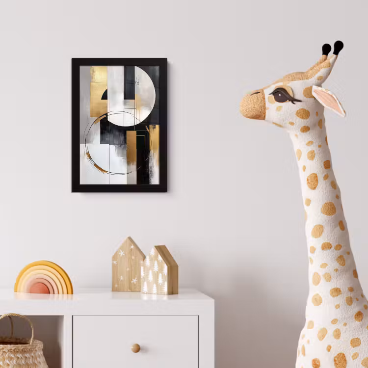 Abstract - Goud - Zilver - Vormen - Aesthetic fotolijst zwart zonder passe partout klein -usfeer4_kinderkamer
