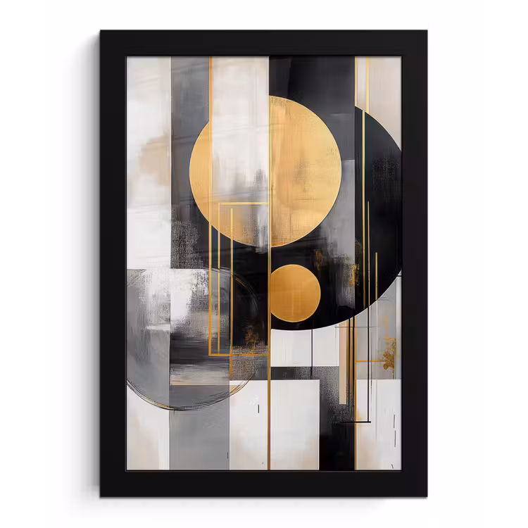 Abstract - Goud - Zilver - Vormen - Aesthetic - Modern fotolijst zwart zonder passe partout klein -3d