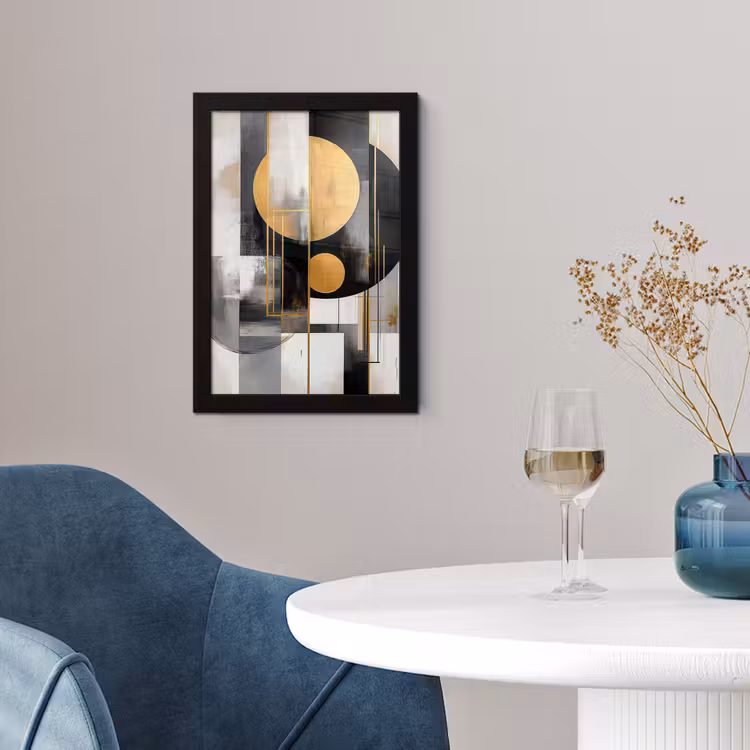 Abstract - Goud - Zilver - Vormen - Aesthetic - Modern fotolijst zwart zonder passe partout klein -sfeer4