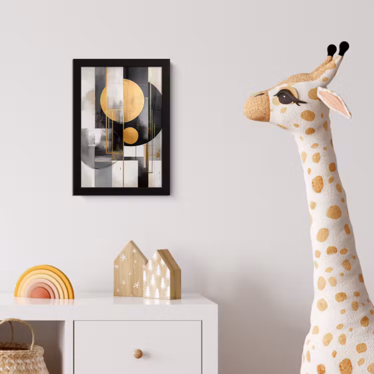 Abstract - Goud - Zilver - Vormen - Aesthetic - Modern fotolijst zwart zonder passe partout klein -usfeer4_kinderkamer