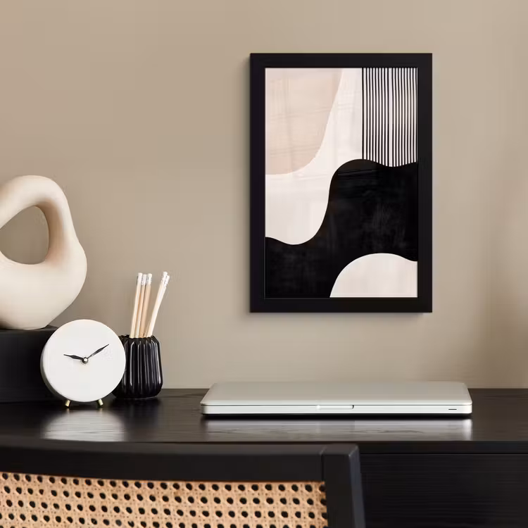 Abstract - Japandi - Beige - Modern fotolijst zwart zonder passe partout klein -sfeer1