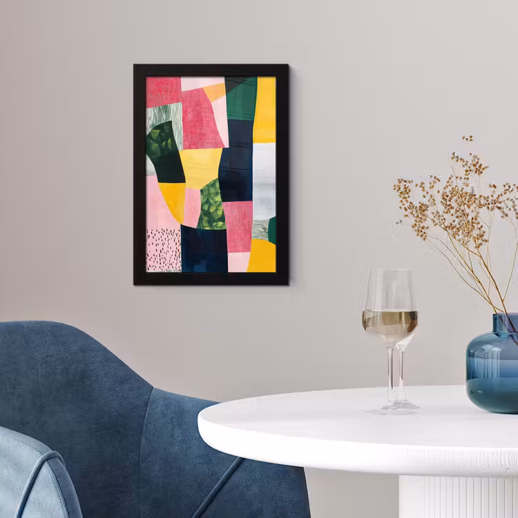 Abstract - Roze - Lappen - Vormen - Geel fotolijst zwart zonder passe partout klein -sfeer4