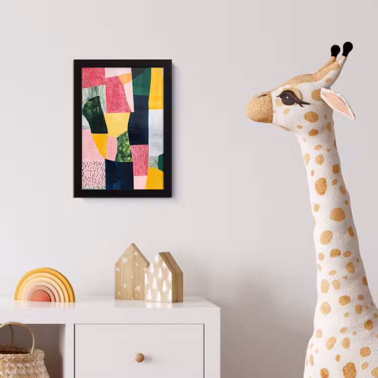 Abstract - Roze - Lappen - Vormen - Geel fotolijst zwart zonder passe partout klein -usfeer4_kinderkamer