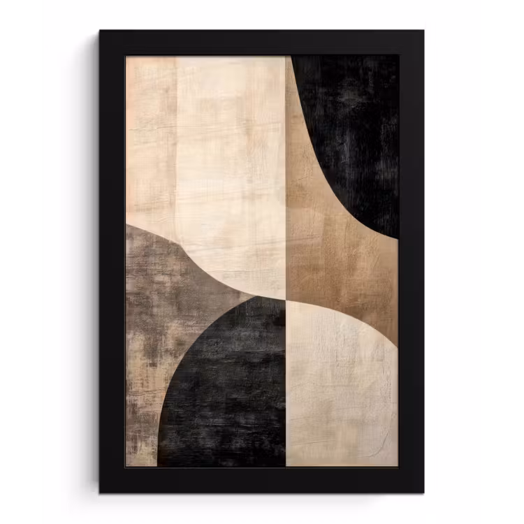 Abstract - Vlakken - Zwart - Rond fotolijst zwart zonder passe partout klein -3d