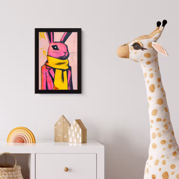 Abstract - Konijn - Sjaal - Geel fotolijst zwart zonder passe partout klein -usfeer4_kinderkamer
