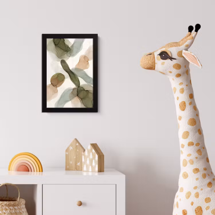 Abstract - Vormen - Modern - Kunst - Groen - Bruin fotolijst zwart zonder passe partout klein -usfeer4_kinderkamer