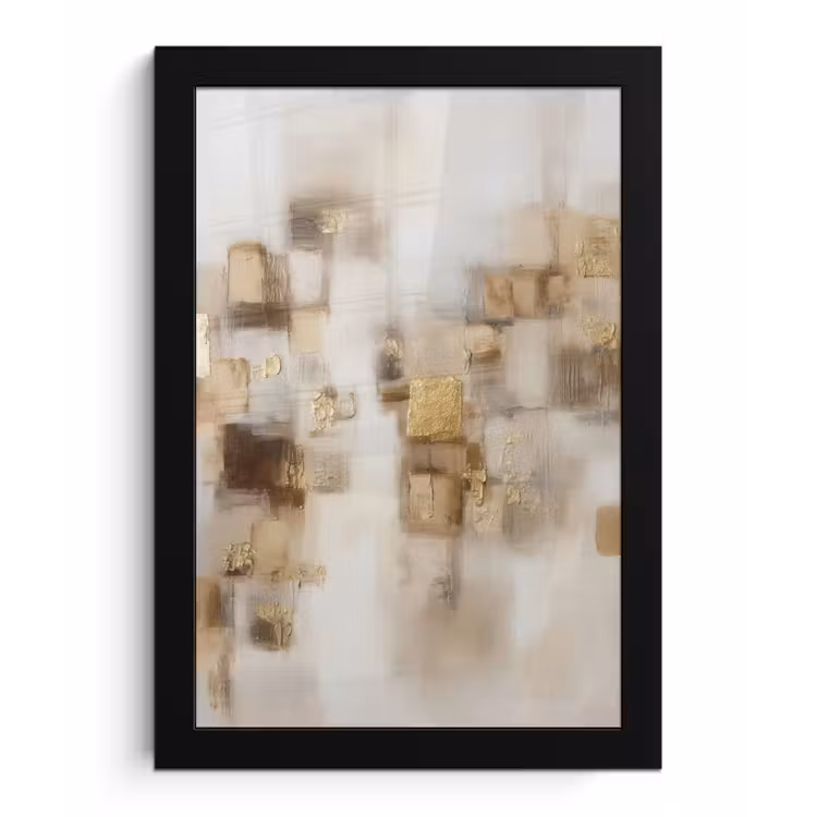Abstracte vierkanten - Aardetonen - Mistig fotolijst zwart zonder passe partout klein -3d