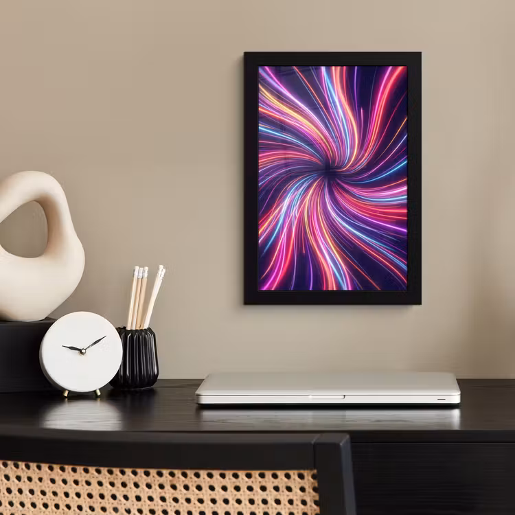 Abstract - Swirl - Futuristic - Neon fotolijst zwart zonder passe partout klein -sfeer1