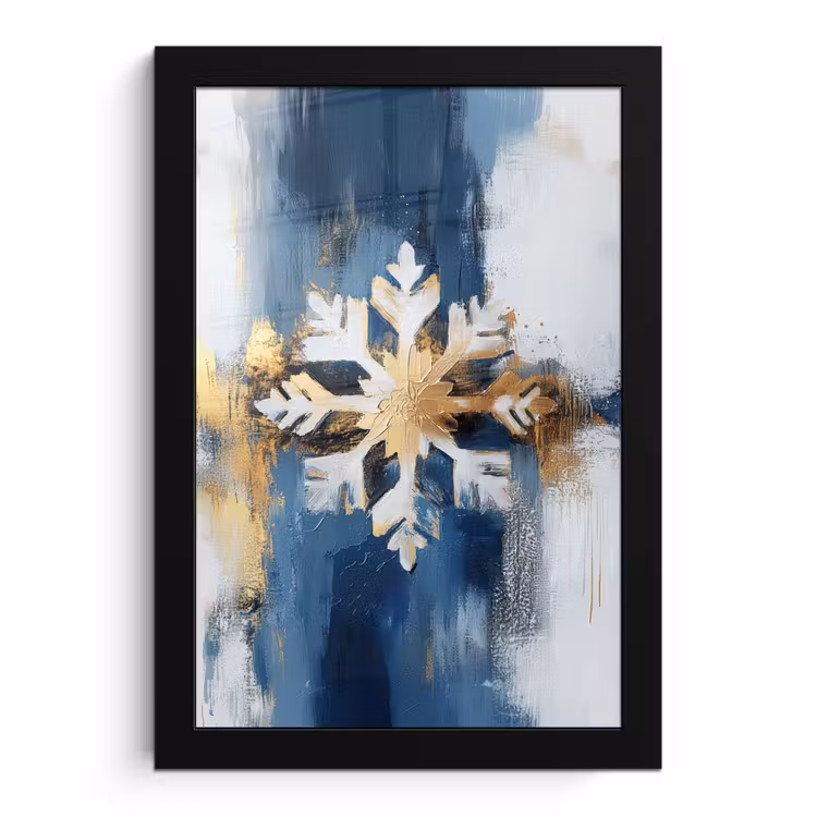 Abstract - Winter - Sneeuwvlok - Sneeuw - Goud fotolijst zwart zonder passe partout klein -3d