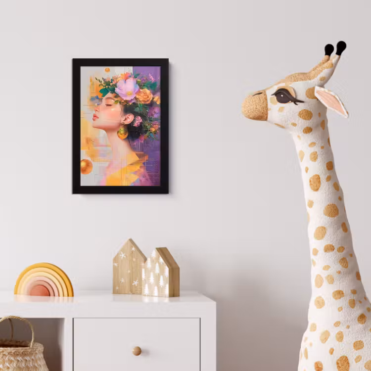 Abstract - Vrouw - Bloemenkroon - Goud fotolijst zwart zonder passe partout klein -usfeer4_kinderkamer