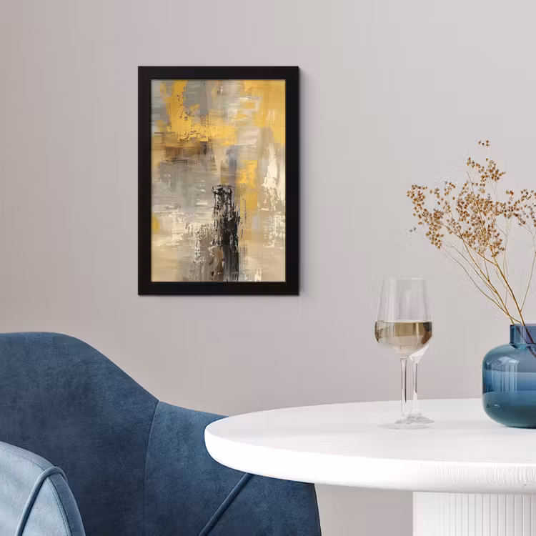 Abstract - Geel - Modern - Beige fotolijst zwart zonder passe partout klein -sfeer4