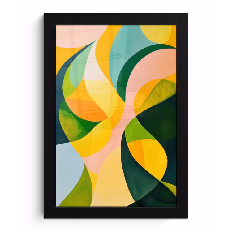 Abstract - Geel - Roze - Groen fotolijst zwart zonder passe partout klein -3d