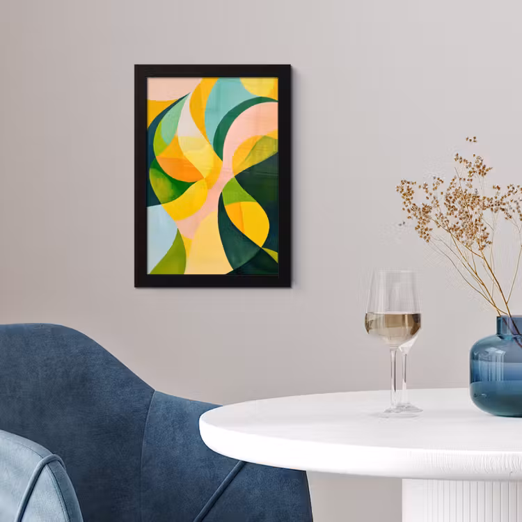 Abstract - Geel - Roze - Groen fotolijst zwart zonder passe partout klein -sfeer4