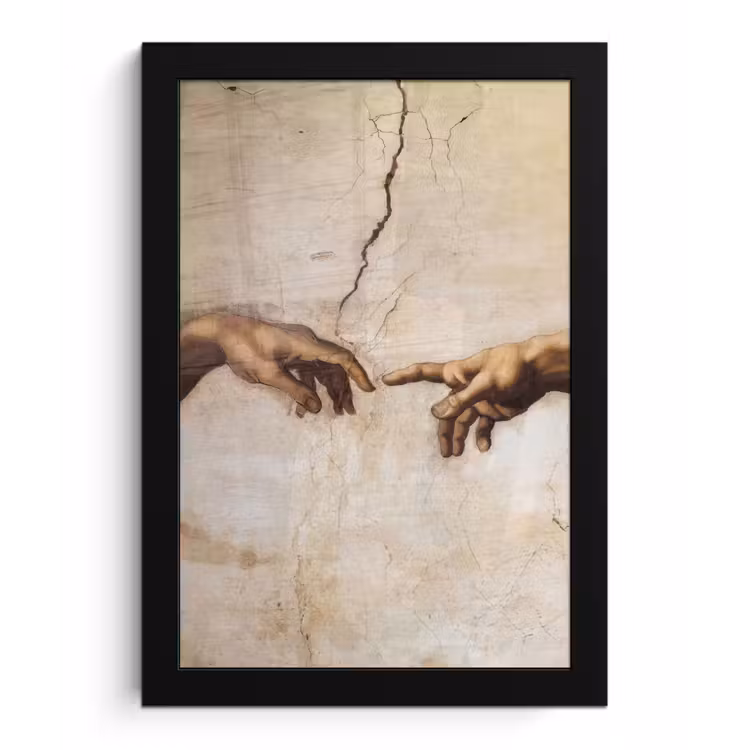 Adam - Michelangelo - Schilderij - Creation of Adam fotolijst zwart zonder passe partout klein -3d