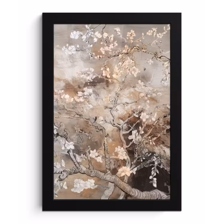 Amandelbloesem - Kunst - Van Gogh - Beige - Abstract fotolijst zwart zonder passe partout klein -3d