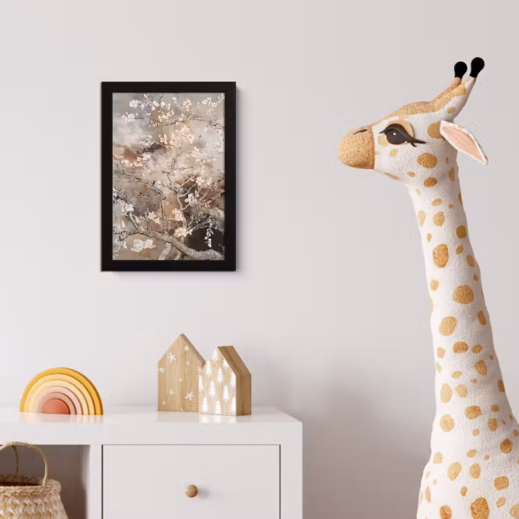Amandelbloesem - Kunst - Van Gogh - Beige - Abstract fotolijst zwart zonder passe partout klein -usfeer4_kinderkamer