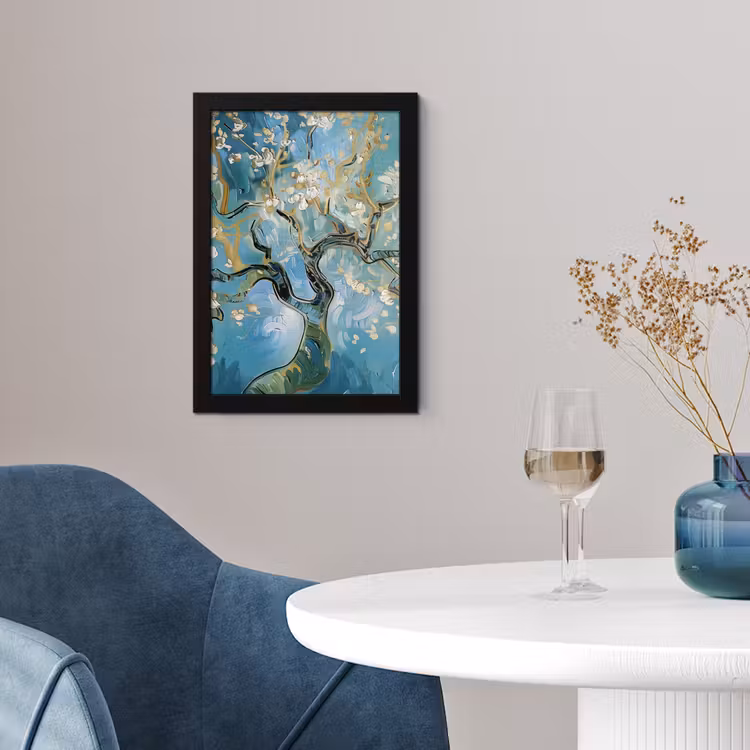 Amandelbloesem boom - Blauw - Abstract fotolijst zwart zonder passe partout klein -sfeer4