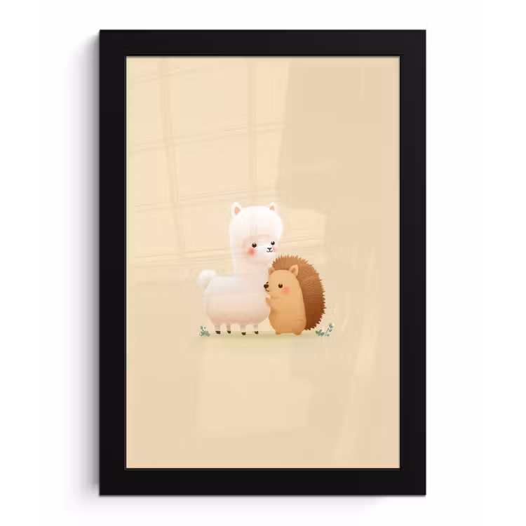 Alpaca - Egel - Bruin - Knuffelen fotolijst zwart zonder passe partout klein -3d