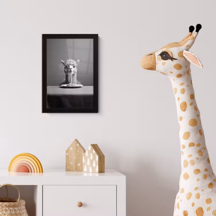 Alpaca - Pasta - Zwart - Wit - Grappig - Dieren fotolijst zwart zonder passe partout klein -usfeer4_kinderkamer