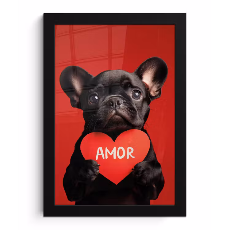 Amor - Hond  - Hartje - Rood fotolijst zwart zonder passe partout klein -3d