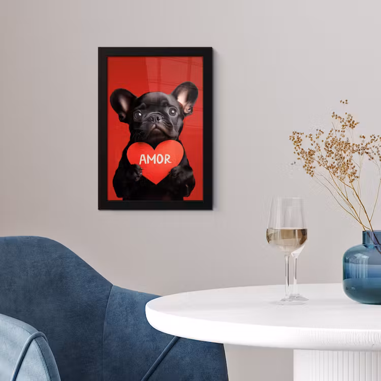 Amor - Hond  - Hartje - Rood fotolijst zwart zonder passe partout klein -sfeer4