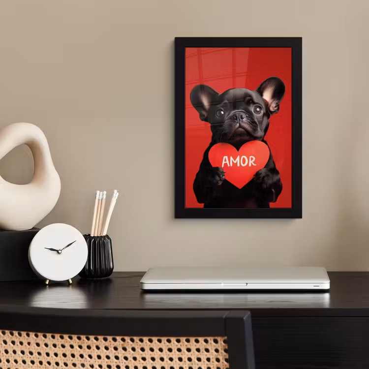 Amor - Hond  - Hartje - Rood fotolijst zwart zonder passe partout klein -sfeer1