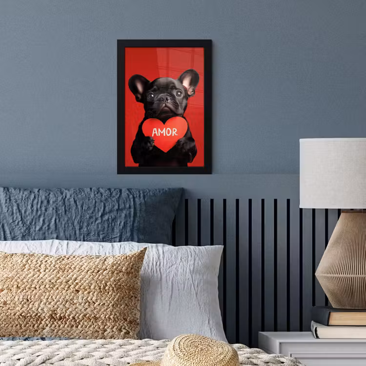 Amor - Hond  - Hartje - Rood fotolijst zwart zonder passe partout klein -sfeer3