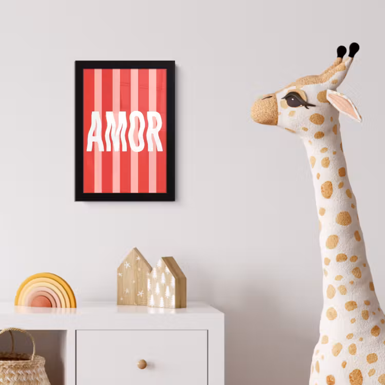 Amor - Strepen - Rood - Roze fotolijst zwart zonder passe partout klein -usfeer4_kinderkamer