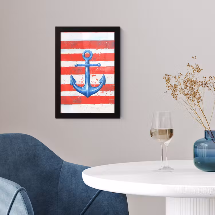 Anker - Verfspatten - Rood - Blauw fotolijst zwart zonder passe partout klein -sfeer4