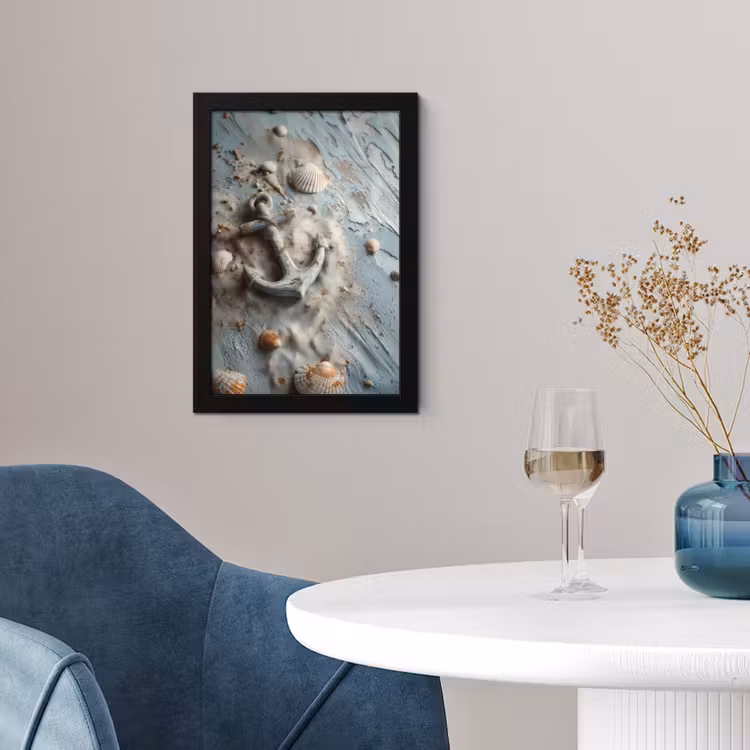 Anker - Hout - Schelpen - Zand fotolijst zwart zonder passe partout klein -sfeer4