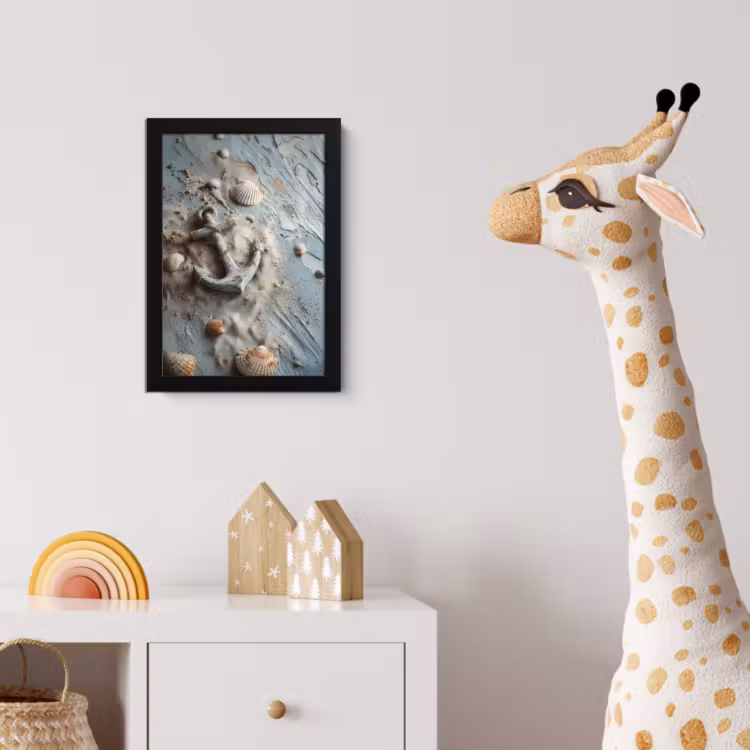Anker - Hout - Schelpen - Zand fotolijst zwart zonder passe partout klein -usfeer4_kinderkamer