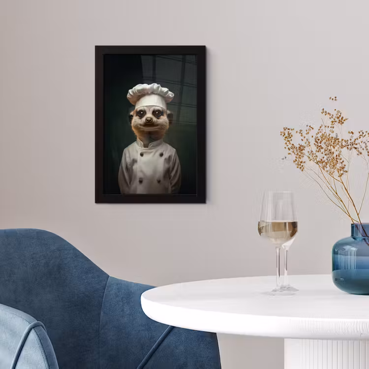Dier - Kok - Stokstaartje fotolijst zwart zonder passe partout klein -sfeer4