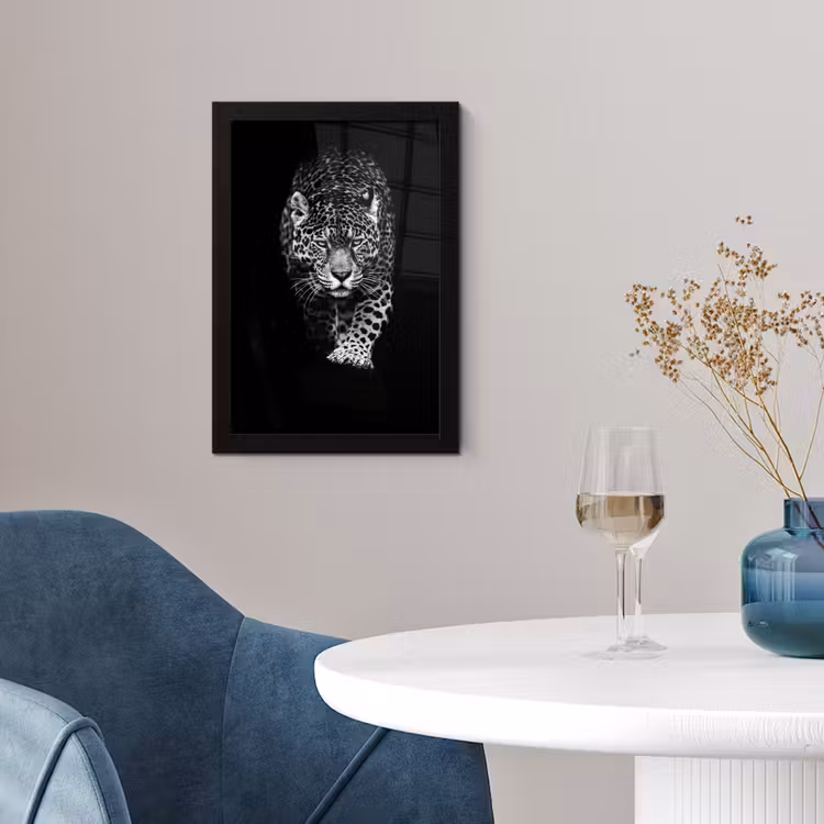 Dieren - Zwart - Luipaard - Wit - Wild fotolijst zwart zonder passe partout klein -sfeer4