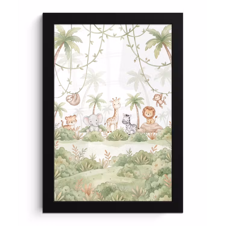 Dieren - Jungle - Pastel fotolijst zwart zonder passe partout klein -3d