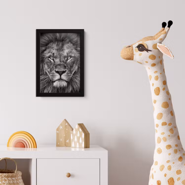 Dieren - Leeuw - Zwart - Wit - Portret fotolijst zwart zonder passe partout klein -usfeer4_kinderkamer