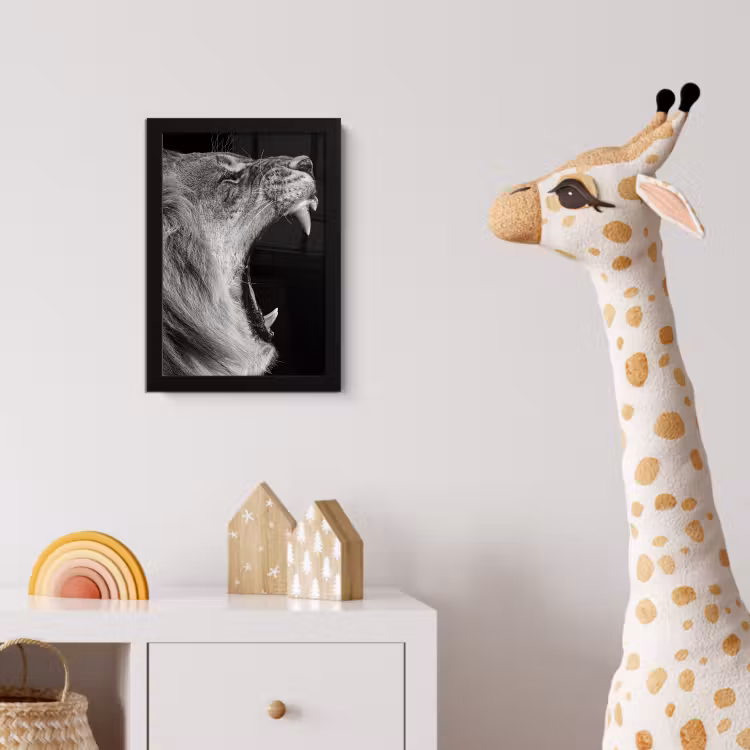 Dieren - Leeuw - Zwart - Wit - Portret fotolijst zwart zonder passe partout klein -usfeer4_kinderkamer