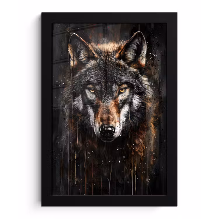 Dieren - Wolf - Portret - Zwart - Bruin fotolijst zwart zonder passe partout klein -3d