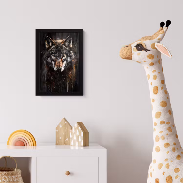 Dieren - Wolf - Portret - Zwart - Bruin fotolijst zwart zonder passe partout klein -usfeer4_kinderkamer