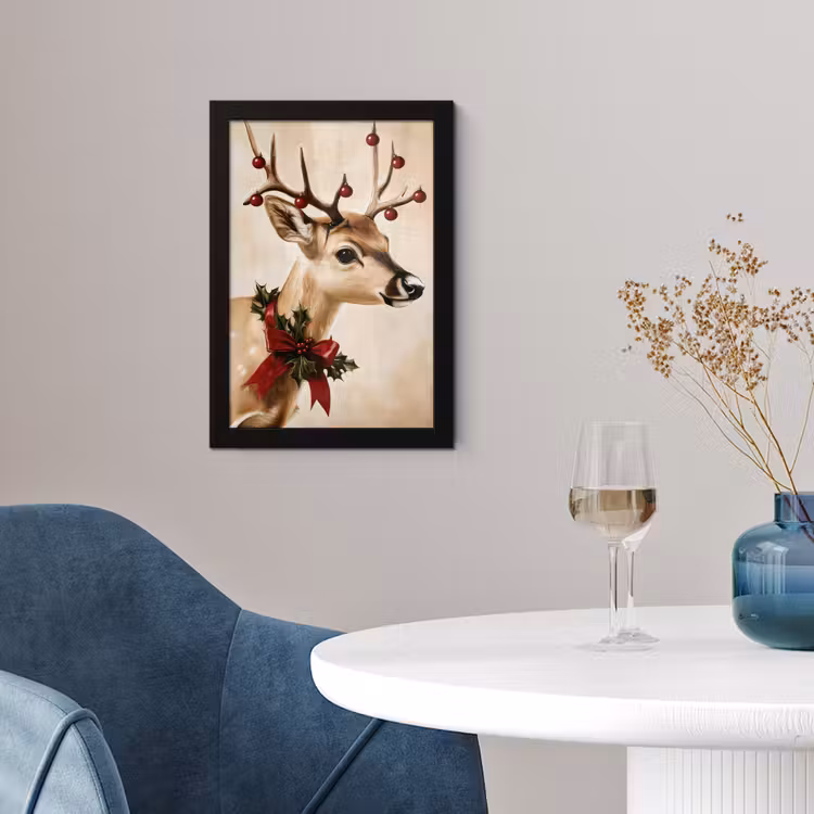 Gewei - Kerst - Rendier - Rood fotolijst zwart zonder passe partout klein -sfeer4