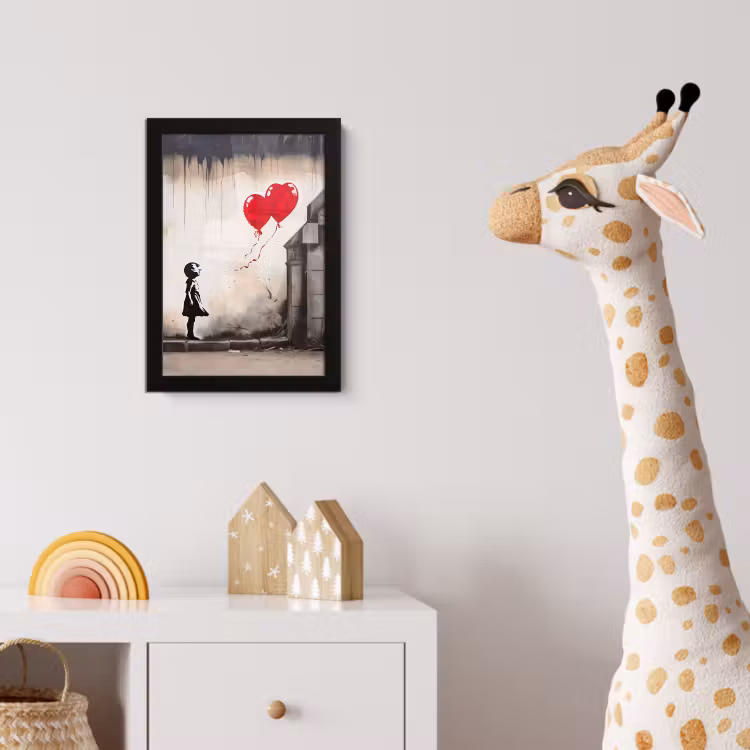 Kunst - Meisje - Ballonnen - Hart - Grijs fotolijst zwart zonder passe partout klein -usfeer4_kinderkamer