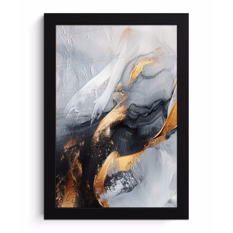 Kunst - Goud - Luxe - Abstract - Modern fotolijst zwart zonder passe partout klein -3d