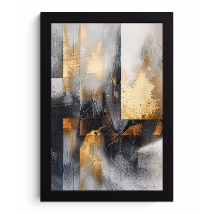 Kunst - Goud - Zilver - Abstract fotolijst zwart zonder passe partout klein -3d