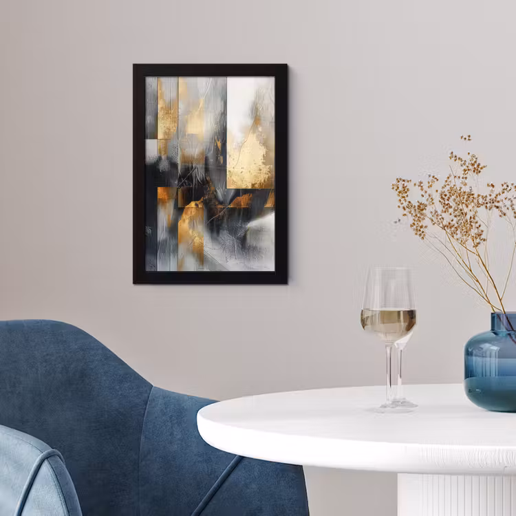Kunst - Goud - Zilver - Abstract fotolijst zwart zonder passe partout klein -sfeer4