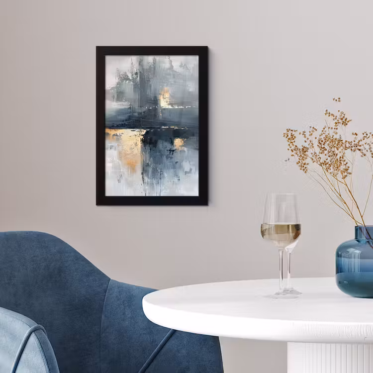 Kunst - Grijs - Goud - Abstract fotolijst zwart zonder passe partout klein -sfeer4