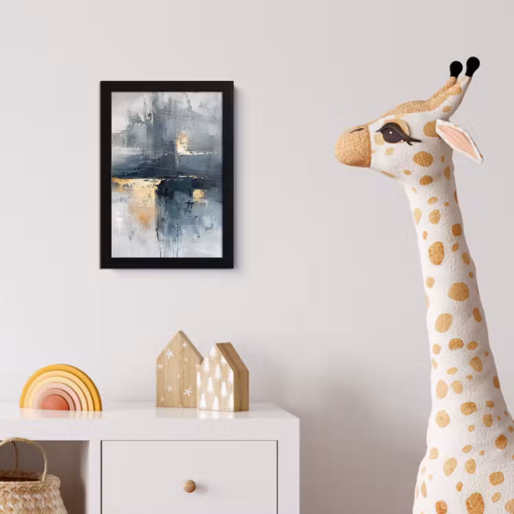 Kunst - Grijs - Goud - Abstract fotolijst zwart zonder passe partout klein -usfeer4_kinderkamer
