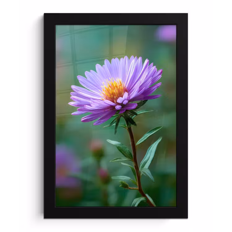 Aster - Paars - Bloem - Blaadjes fotolijst zwart zonder passe partout klein -3d