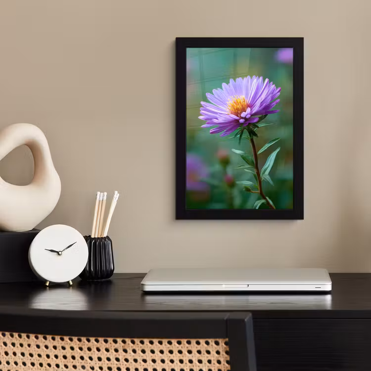 Aster - Paars - Bloem - Blaadjes fotolijst zwart zonder passe partout klein -sfeer1