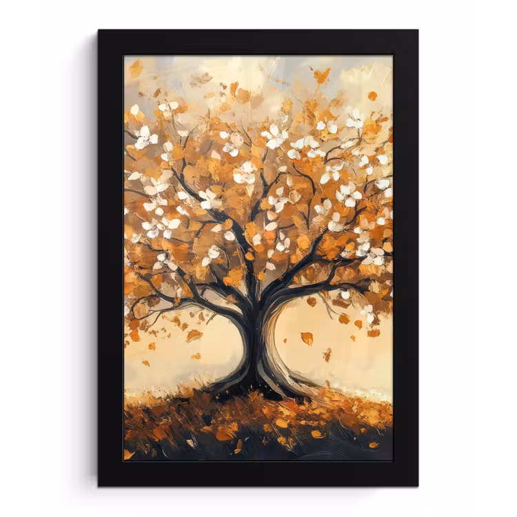 Herfst - Boom - Oranje - Bladeren - Levensboom - Abstract fotolijst zwart zonder passe partout klein -3d