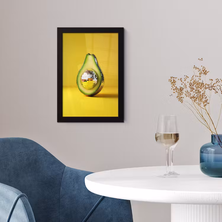 Avocado - Discobal - Geel - Glitter fotolijst zwart zonder passe partout klein -sfeer4